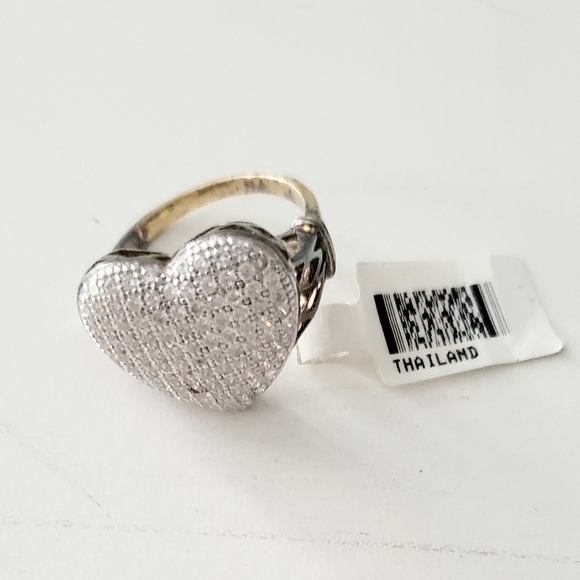 Vintage Sterling Silver Pavè Heart Ring - Picture 1 of 8